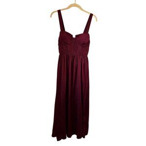 ASTR The Label Burgundy Pleated Bust Maxi Dress With Adjustable Straps XS